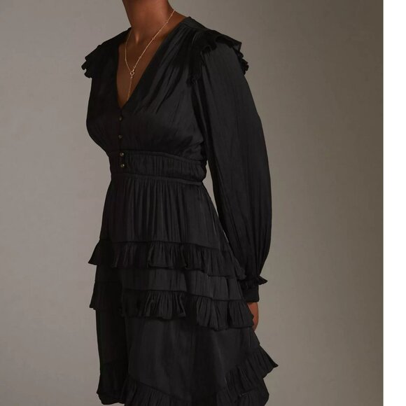 NEW ANTHROPOLOGIE satin tiered mini dress L large - Picture 4 of 4